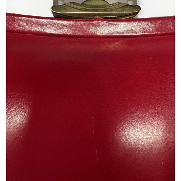 VTG Red Reliable Leather Top Handle Purse MCM Style Kiss Lock Handbag Sexy Shape - Picture 3 of 5